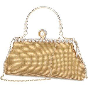 ⚡  Women's Evening Rhinestones Envelope Style Chain Strap Gold Clutch Handbag